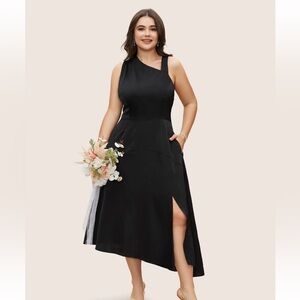 BloomChic Plus Size Solid Asymmetrical Neck Split Hem Dress
